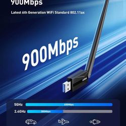 new USB WiFi Adapter for Desktop PC - AX900 Wi-Fi 6 Dual Band 5G 2.4G Wireless Adapter with 7DBi Antenna for Win11/10 WiFi Dongle for Desktop PC Lapto