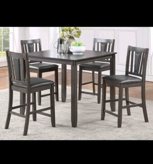Gray Counter Height Dining Table Set With 4 Chairs 42x42x36 "