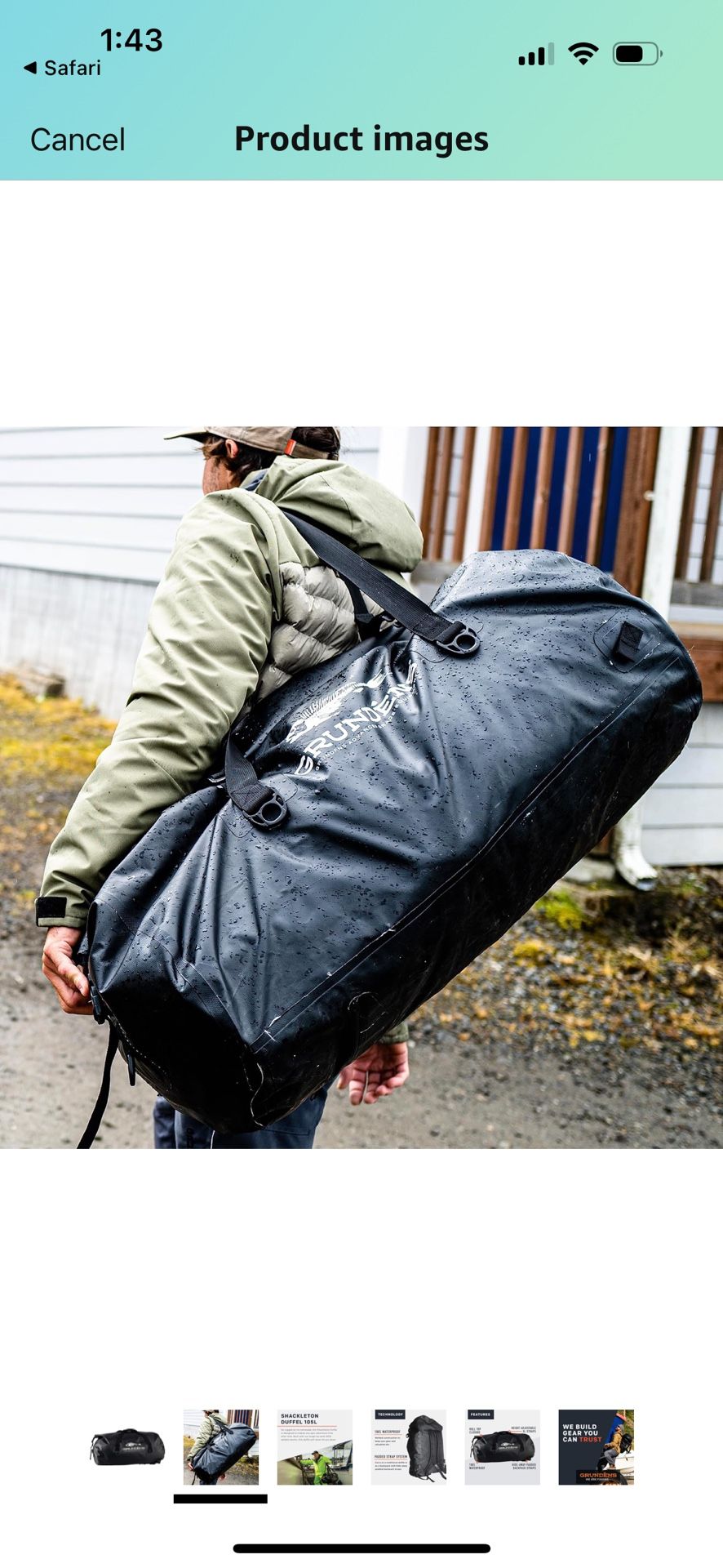 Grundéns Shackleton Duffel Bag, Waterproof and Durable, 105L, Black