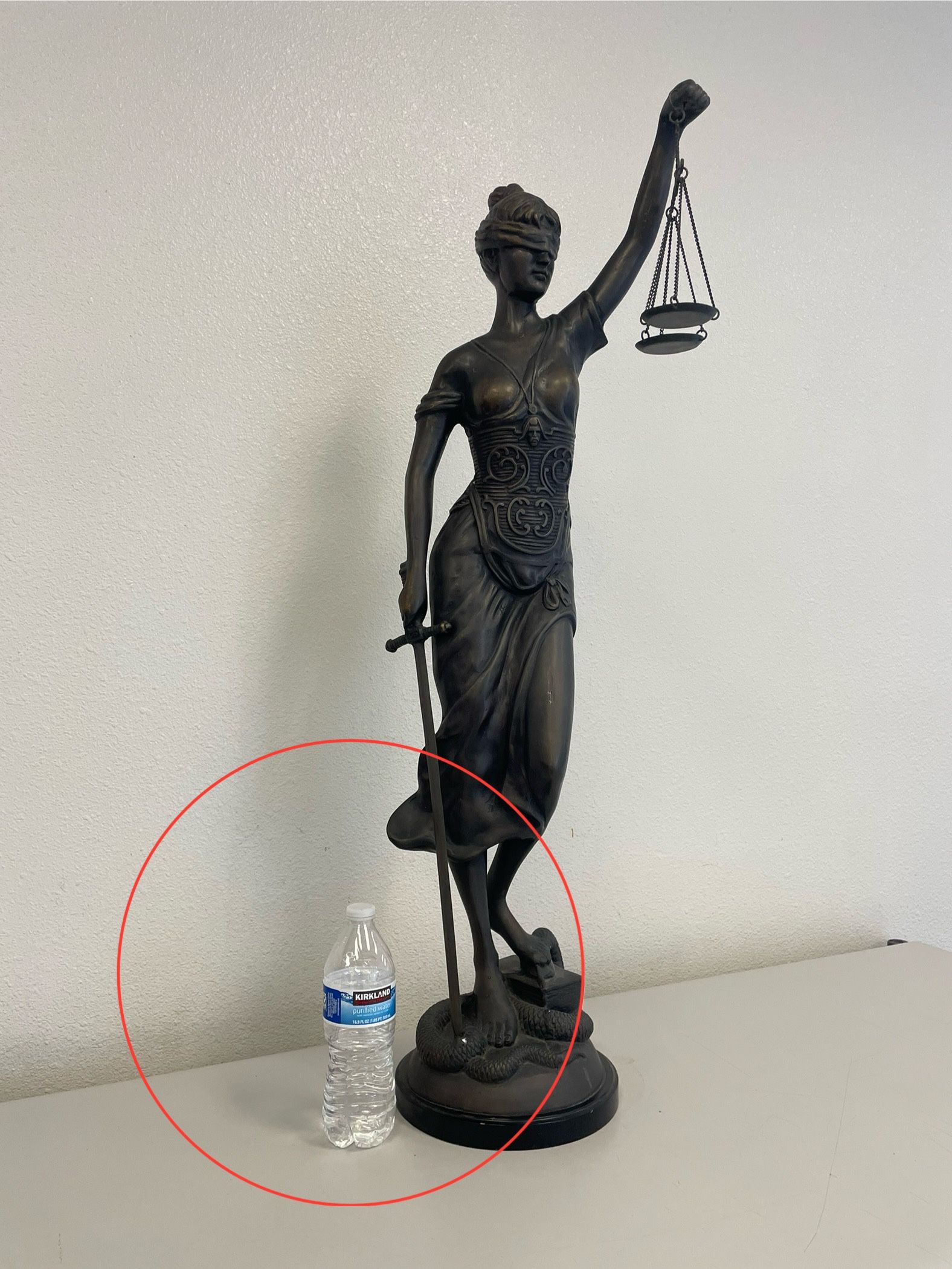 Around 40 Inch - Bronze Statue Large Lady Justice Snake Sword Book Scale