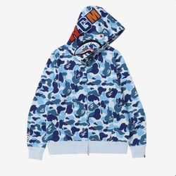 Authentic A Bathing Ape Blue Camo Shark Full Zip Hoodie – Size Large – BAPE