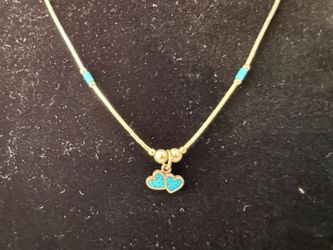 16 In. Necklace Hearts Pendant Sterling Silver Stamped Turquoise Color Accents