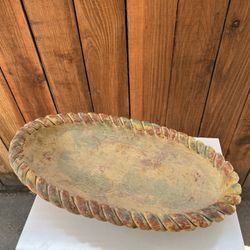 Large Heavy Oval Decorative Terracotta Braided Mixed Fruit Bowl Mexican Folk Art