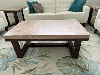 Marble Top Coffee Table with Dark Wood Base