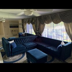 Dark Blue Suede Couches