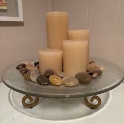 Candles With Rock Garden Platter