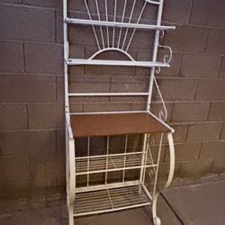 Southern Enterprises Metal Bakers Rack With Wood Countertop.