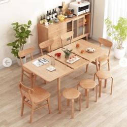 Solid Wood Extendable Dining Table, Natural