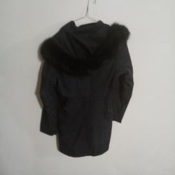 Ladies Drawstring Waist Fuzzy Hooded Jacket Size Small
