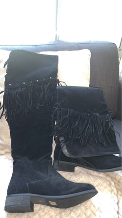 Cute fringe knee high boots