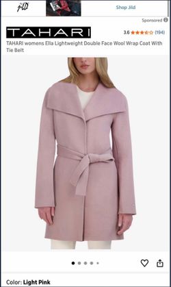 TAHARI womens Ella Lightweight Double Face Wool Wrap Coat With Tie Belt, Small.