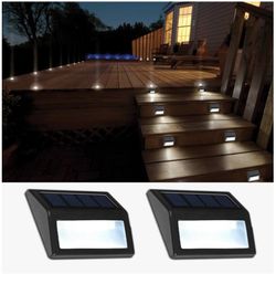 Solar Lights Outdoor, Waterproof Solar Powered Deck Step Lights for Patio Garden Backyard Garage Driveway Pathway Outside Wall Lighting (Cool White/2 