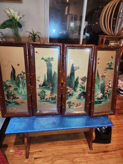 Asian Landscape Stone Art 4-Panel Set