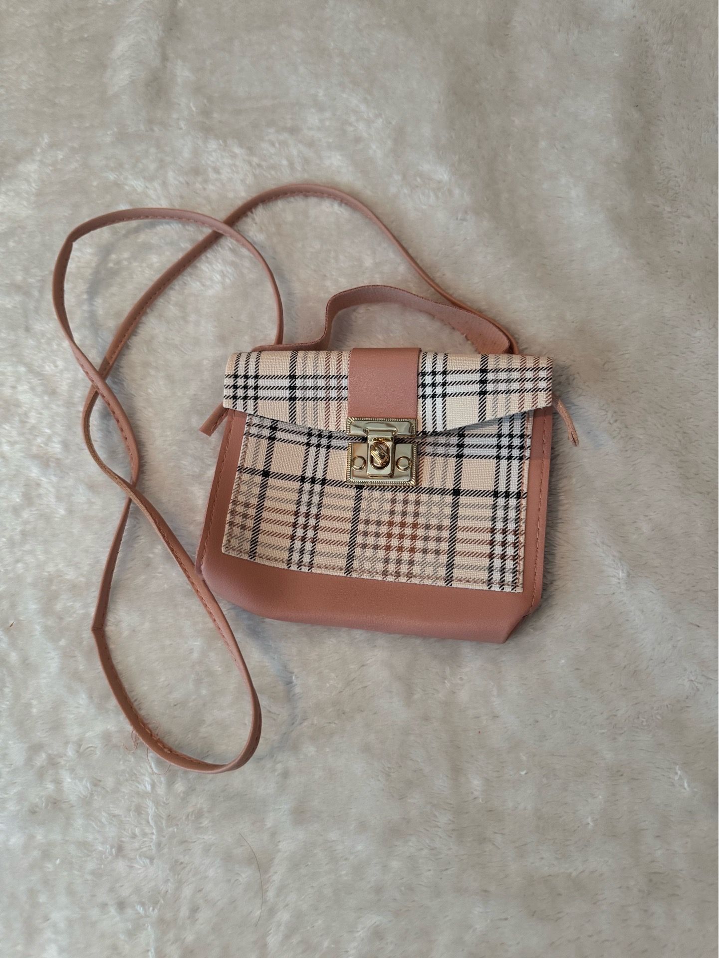 SHEIN plaid pink and cream shoulder bag