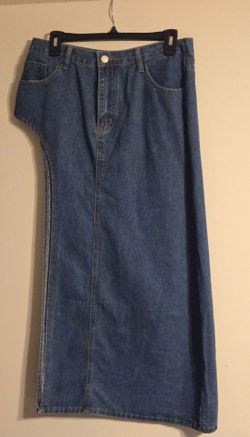 A denim skirt with side opening