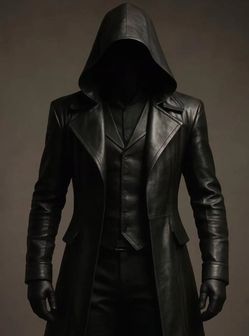 Handmade Genuine Sheep Leather Hooded Trench Coat  Gothic Cyberpunk Darkwear