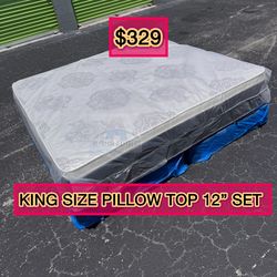 King mattress pillow top and box spring set (2pc - brand new)