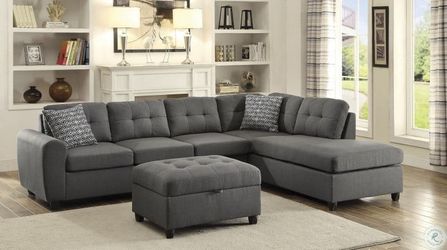 Grey Linen Sectional and Ottoman *BRAND NEW*