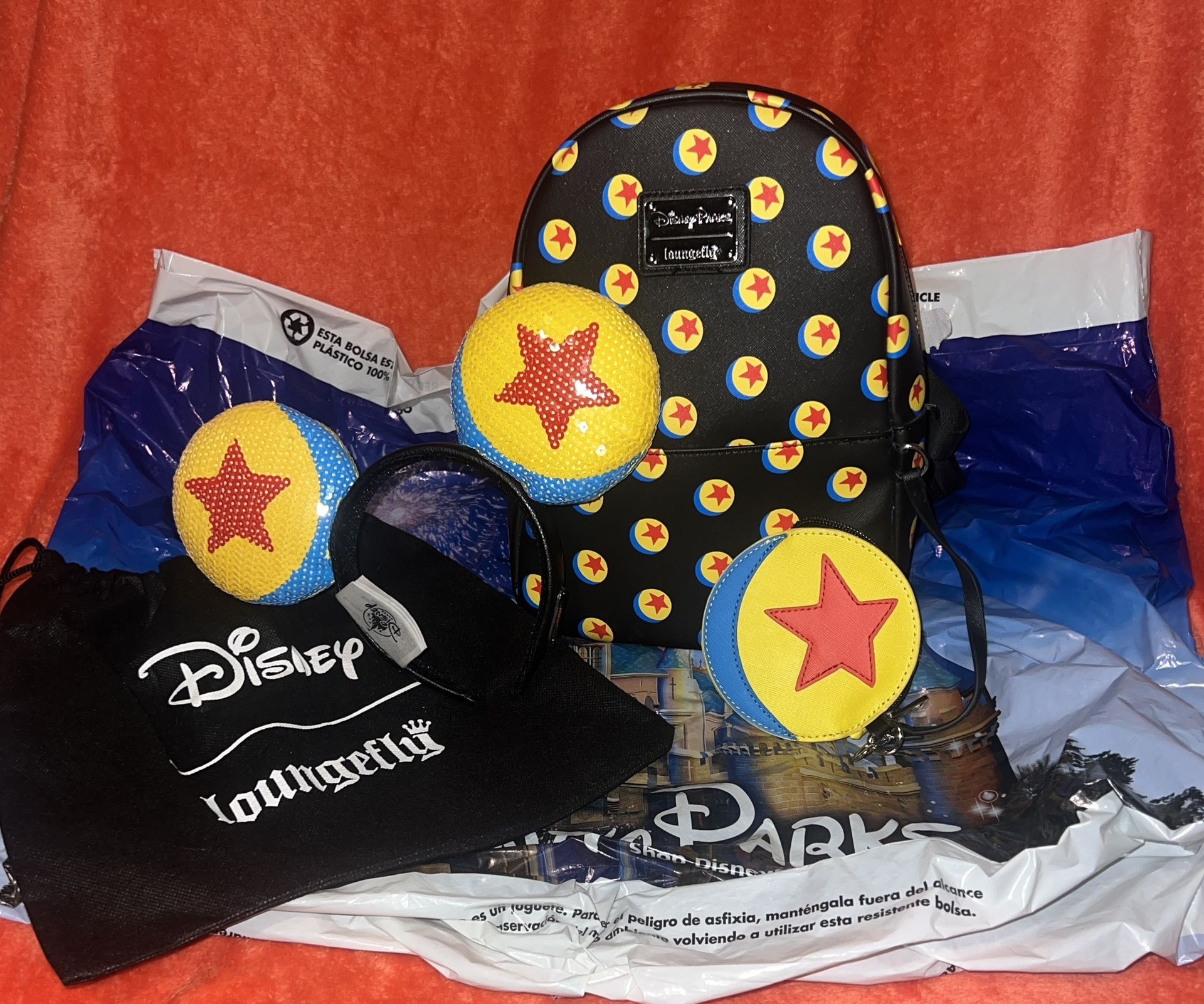 NWT Disney Parks Pixar Ball Backpack with Pixar Ball Coin Purse and Matching Ear