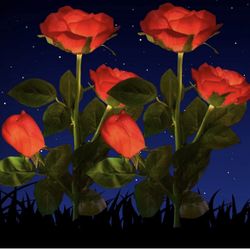 6 LED Solar Roses Garden Pathway Outdoor Light Flower (2 Stems - 3 Roses per Stem)