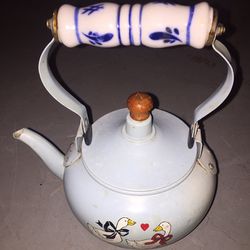 Vintage Baby Blue Teapot w Geese Ceramic Handle