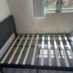 Full Size Dark Gray Upholstered Platform Bed Frame with Headboard