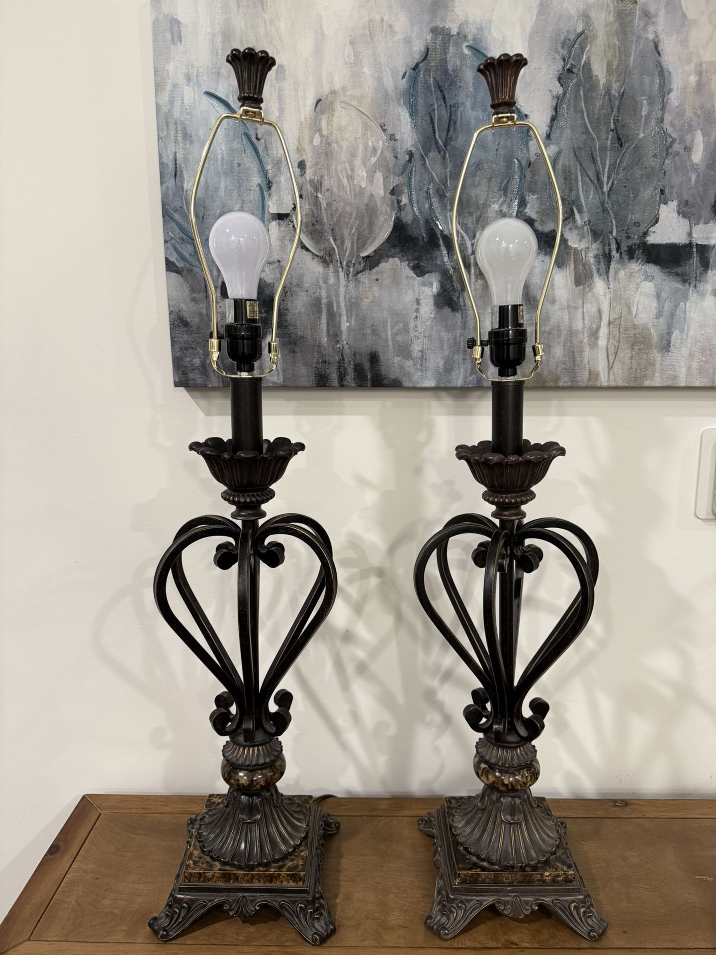 Two 34” Tall Stein World Lyon Table Lamps (Need Shades)
