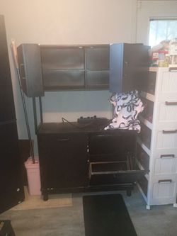 Black Wood Cabinet with Hutch