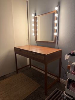 Wood & Cane Writing Desk – 2 Drawers