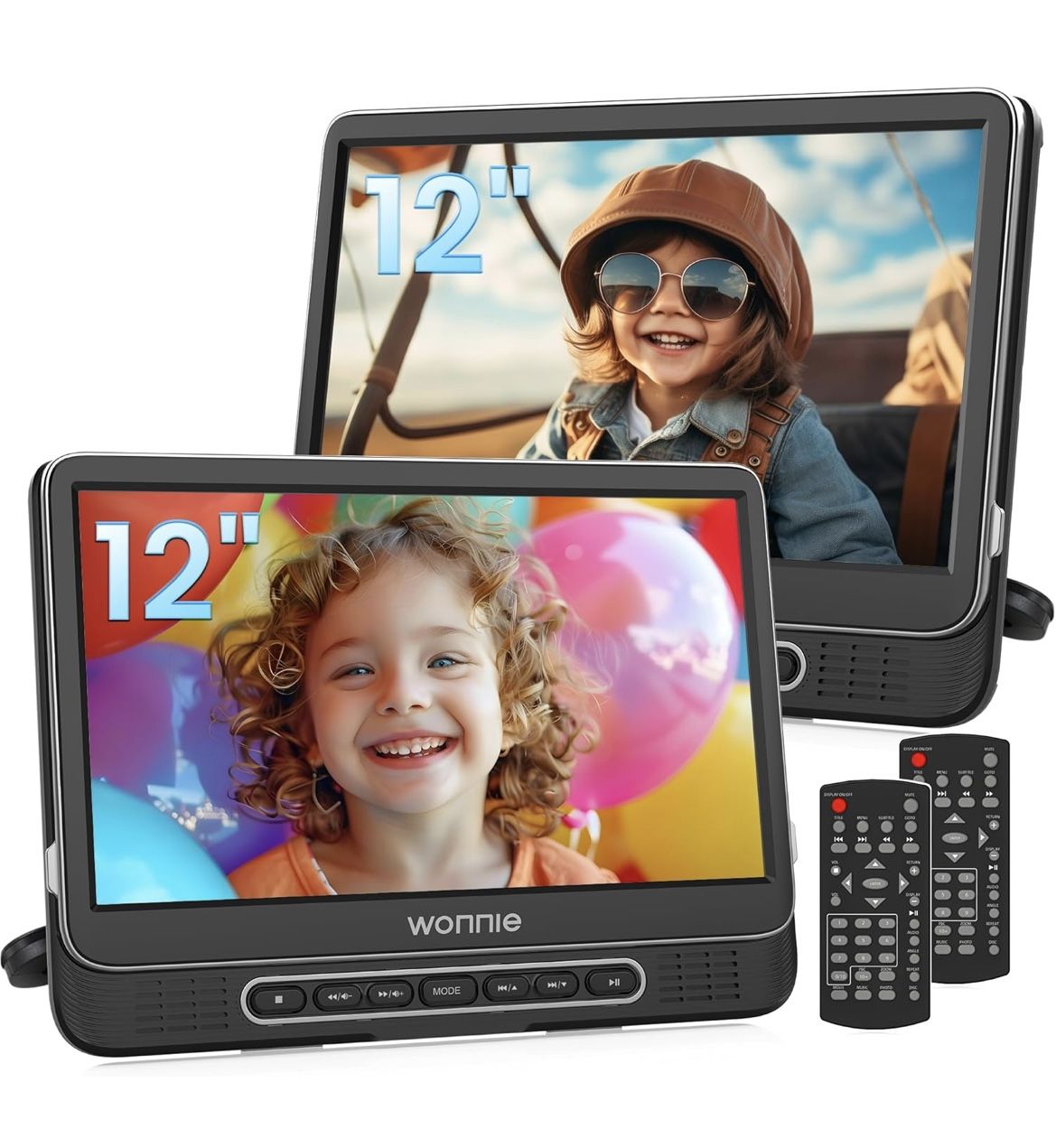 WONNIE 12" Dual Car DVD Players Portable DVD Players for Car Headrest Play a Same or Two Different Movies with 5-Hour Rechargeable Battery, Mounting B