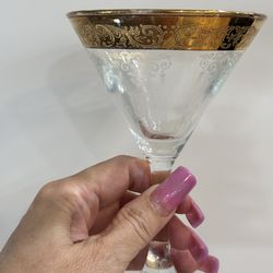 24 K GOLD CELLINI ETCHED CRYSTAL MARTINI