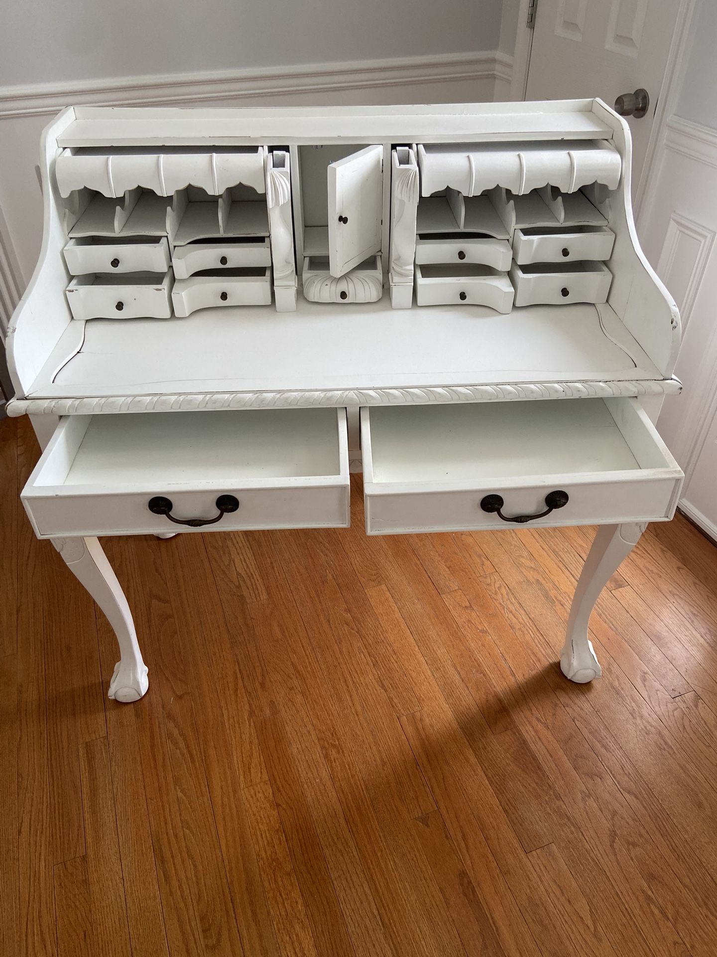 Unique Vintage Distressed White Wood Desk - PICK UP ONLY
