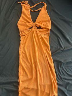 Orange Halter Mini Dress with Cutout