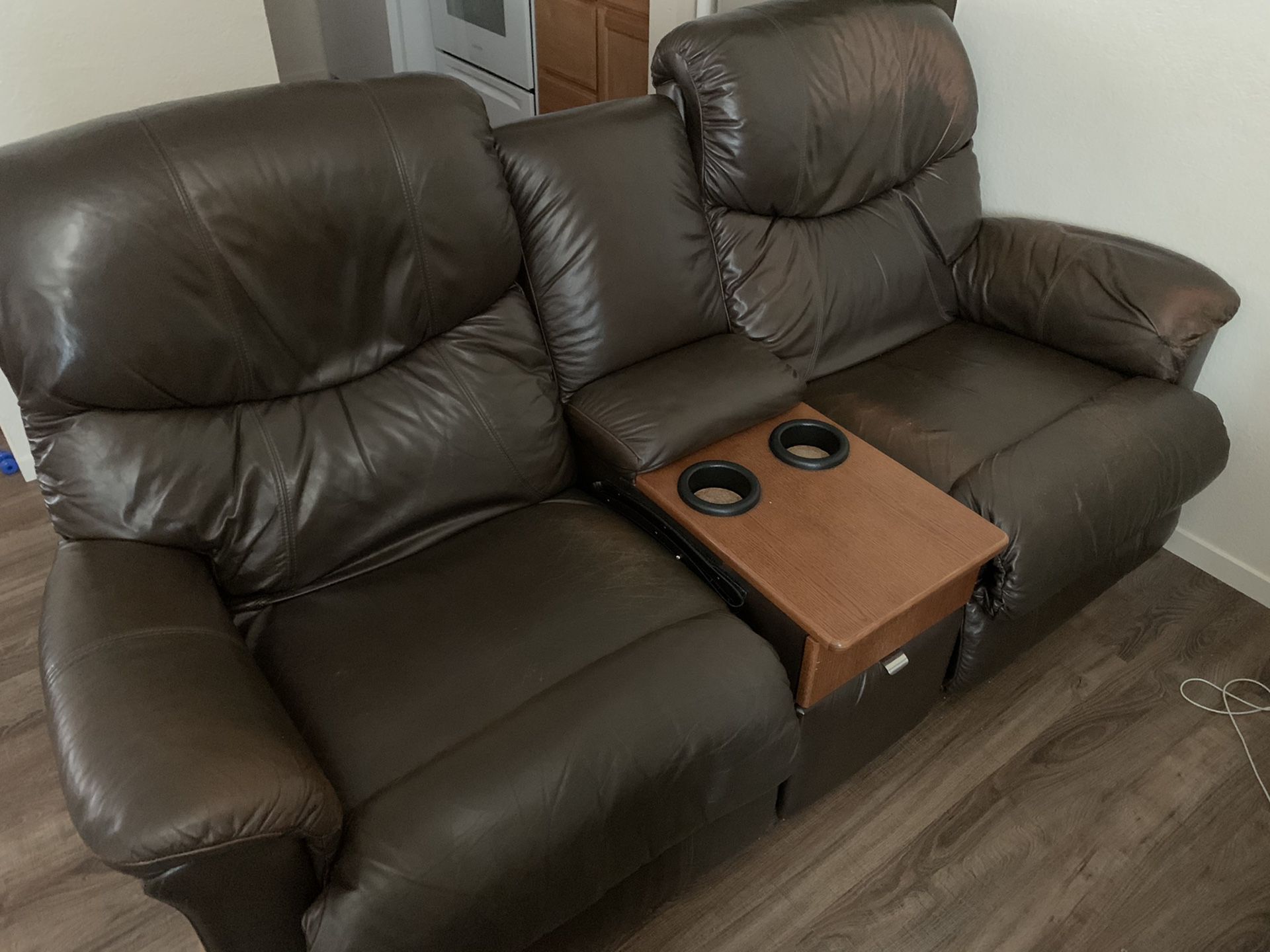 Leather double recliner sofa