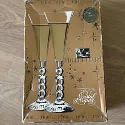 NIB Vintage Crystal Champagne Glasses / Flutes 2000 Millennium Cristal d’Arques
