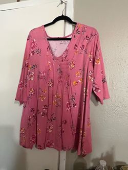 Pink Floral V-Neck Tunic Top