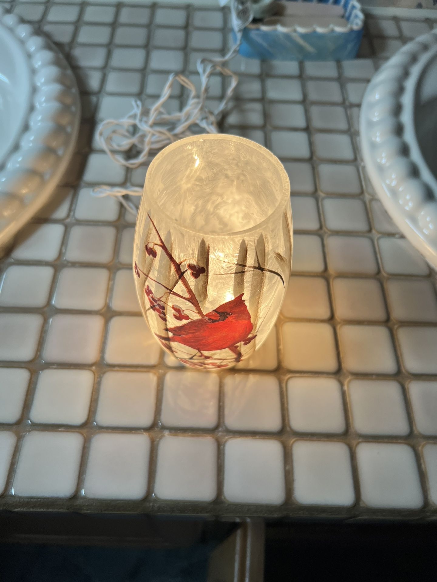 Cardinal,  Light Up Candle Holder 