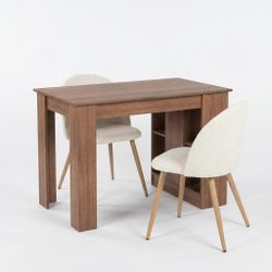 Homy Casa ELROY 3PC Dining Set Brown Table 43.3" with 2PC ZOMBA Beige Dining Chairs