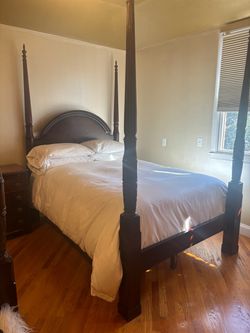 Dark Wood Four-Poster Bed Frame