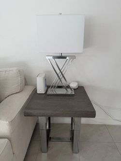 Modern Table with Chrome X Base + Lamps