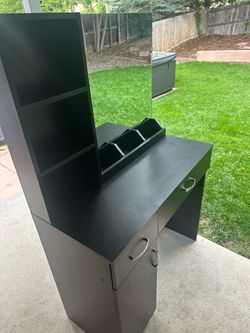 Vanity Desk, Mirror, Storage Chair