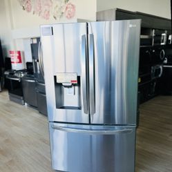 - 22.1 Cu. Ft. French Door Counter-Depth Smart Refrigerator with External Tall Ice and Water - Stainless steel Model:LFXCS TAK