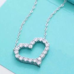 Tiffany Solid S925 Sterling silver Diamond heart pendant