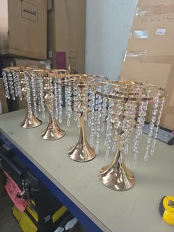Gold crystal vases for centerpieces stand - 13 inch high- set of 4.