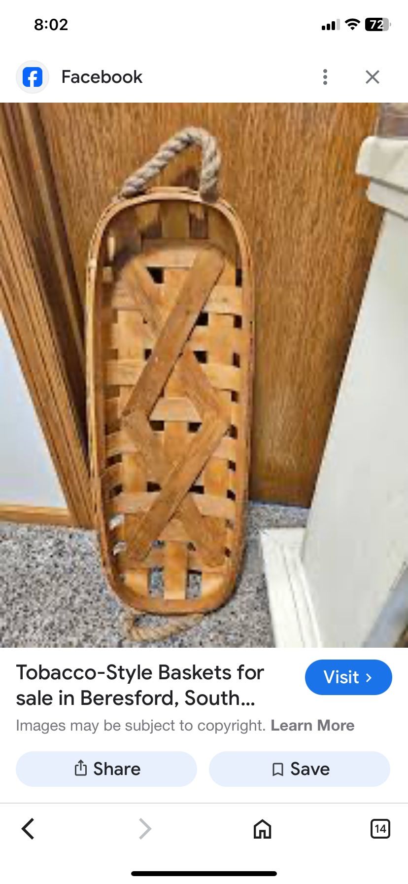 Vintage tobacco basket with rope handles