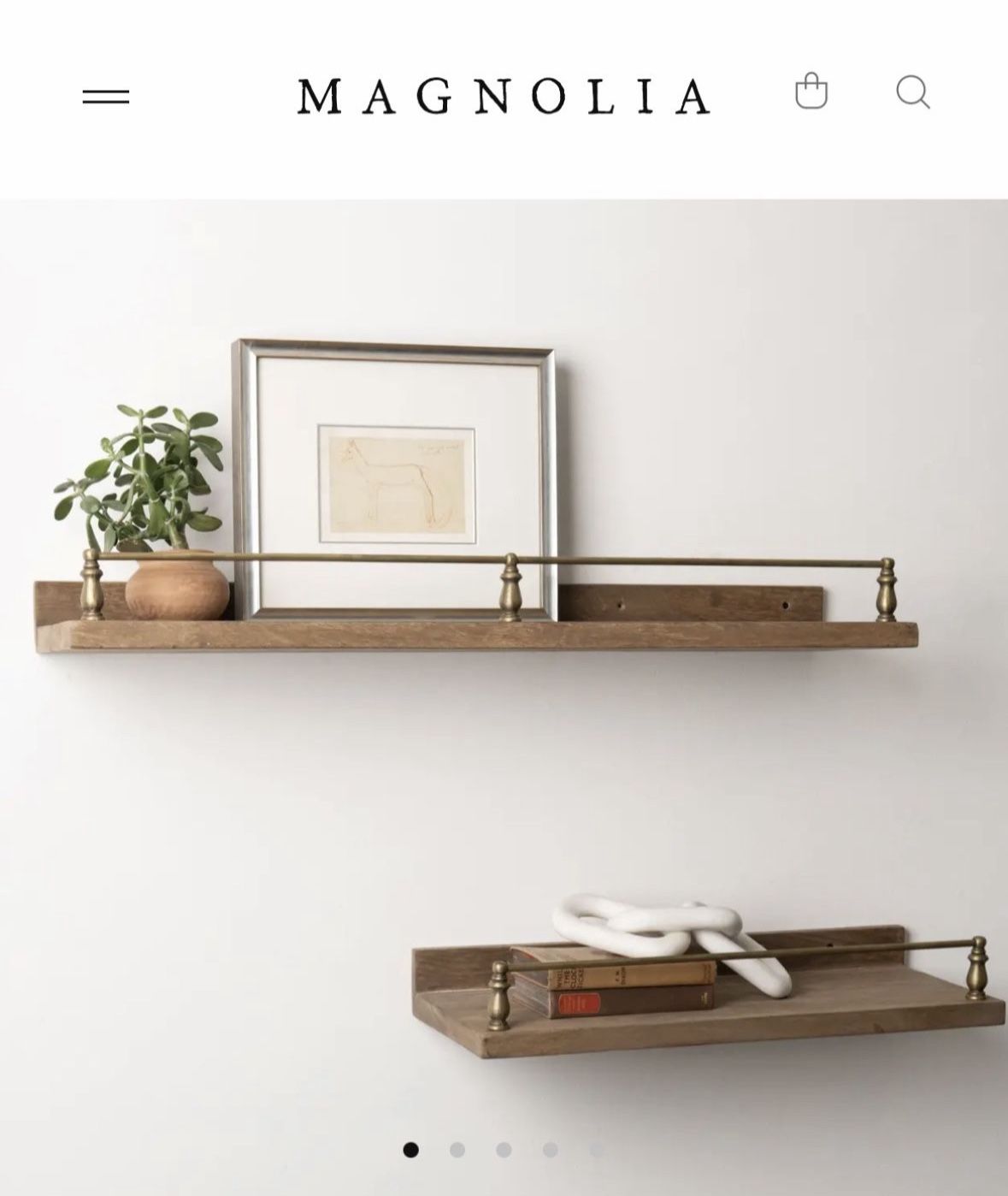 Magnolia - Senna Wood and Brass Wall Shelf - Small