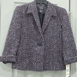 NWT Womens JONES NEW YORK Signature NAVY PINK  Wool Tweed BLAZER JACKET Sz 10P