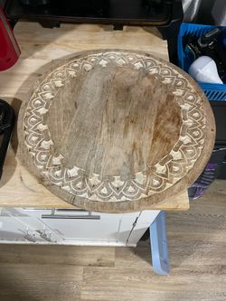 Hand-Carved Round Wooden Tray