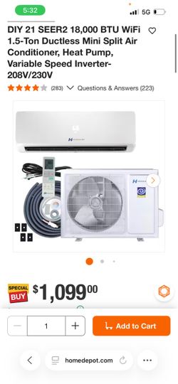 Hessaire 18,000 BTU Ductless Mini Split AC & Heat Pump