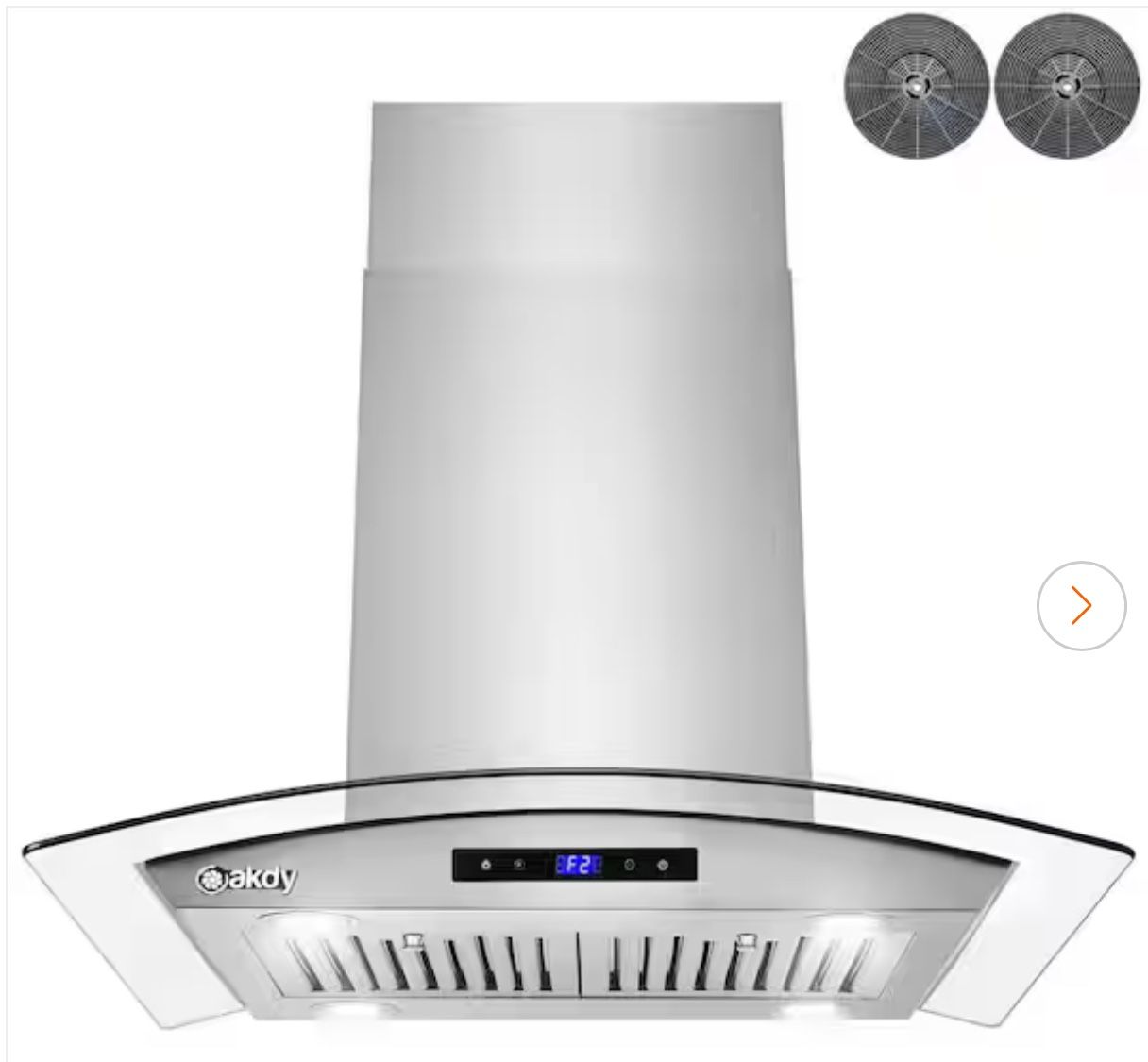 30 in. 343 CFM Convertible Island Mount Range Hood with Tempered Glass and Carbon Filters in Stainless Steel